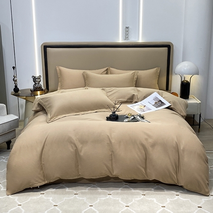 91家纺网 家纺一手货源 找家纺 （总）富馨莱 2024新款60支A类全棉纯棉磨毛纯色双拼四件套系列-四件套