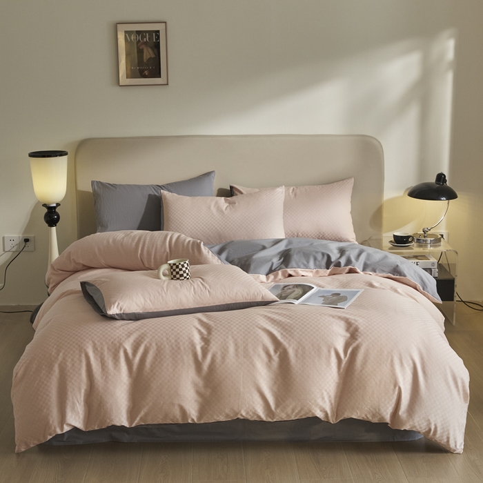 91家纺网 家纺一手货源 找家纺 涵宸家纺 2024新款全棉提花四件套-菲比 菲比-玫瑰灰