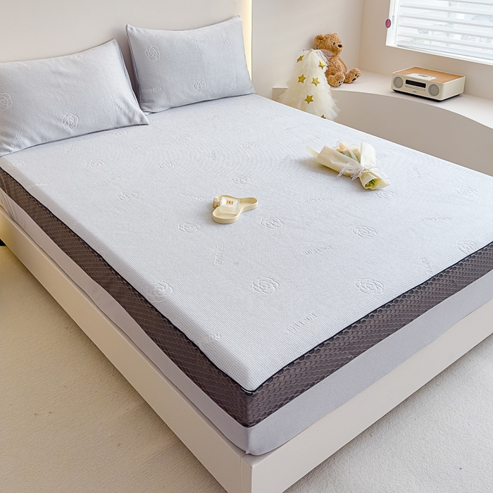 91家纺网 家纺一手货源 找家纺 邦妮家纺 2024新款A类凉感丝床笠凉席床垫30公分内可用 花语-灰