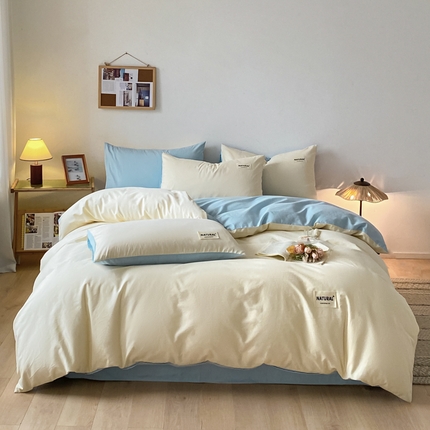 91家纺网 家纺一手货源 找家纺 （总）芊寻家居 2024新款13372全棉纯色四件套无印良品风简约套件