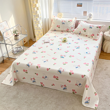 涵宸家纺 2024新款全棉小清新印花单品套件--单床单 床单-花丛兔