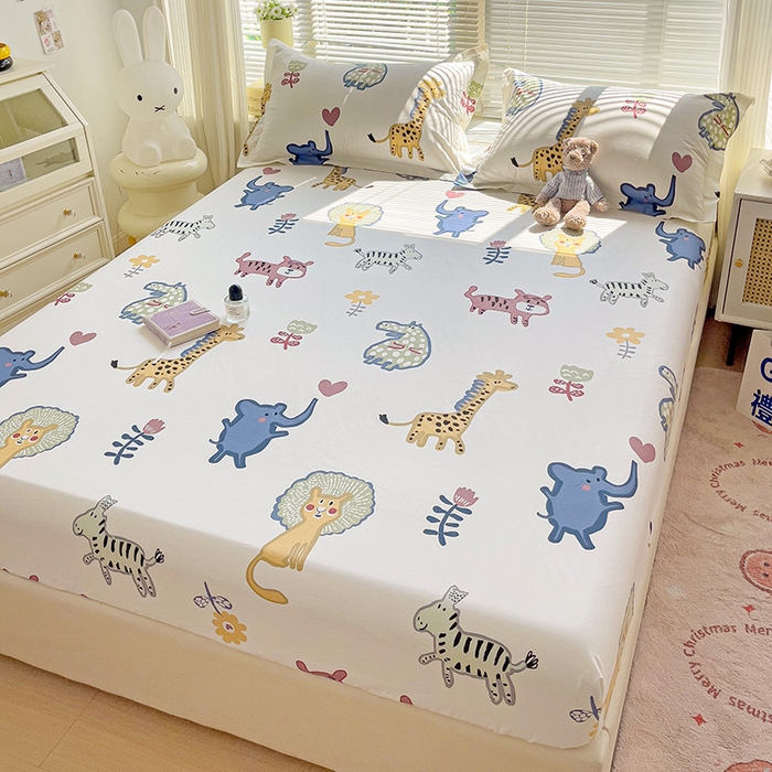 91家纺网 家纺一手货源 找家纺 大柏树 2025新款全棉13376印花四件套系列（可定制）-单床笠 爱乐儿