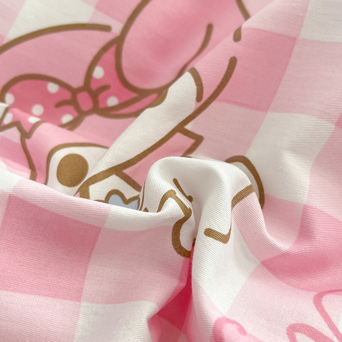 91家纺网 家纺一手货源 找家纺 博雅 2024新款三丽鸥正版授权全棉活性印花单床笠 粉格美乐蒂