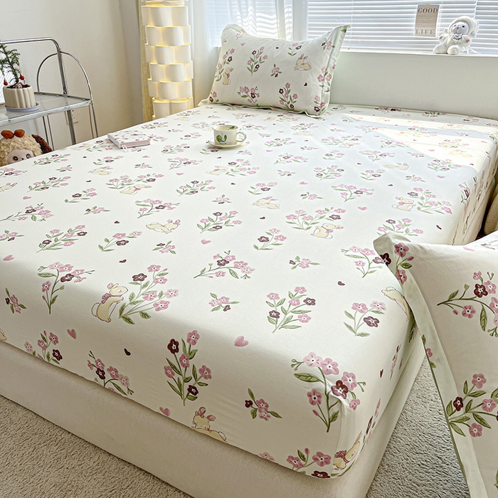 91家纺网 家纺一手货源 找家纺 涵宸家纺 2024新款全棉小清新印花单品套件--单床笠 床笠-甜糖奶咖