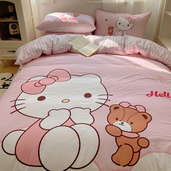 91家纺网 家纺一手货源 找家纺 星座 2025大版全棉三丽鸥四件套 樱桃KT