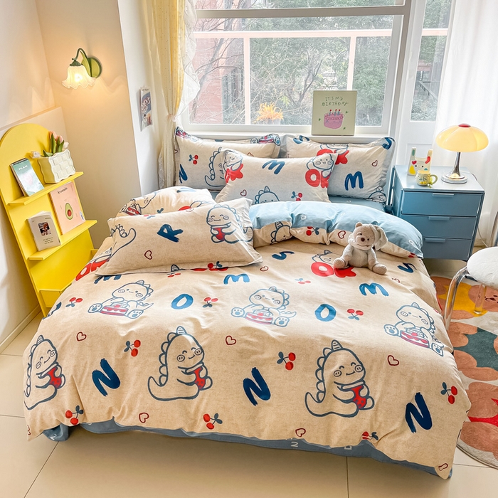 91家纺网 家纺一手货源 找家纺 涵宸家纺 2024新款全棉小清新印花单品套件--单被套 皮皮龙