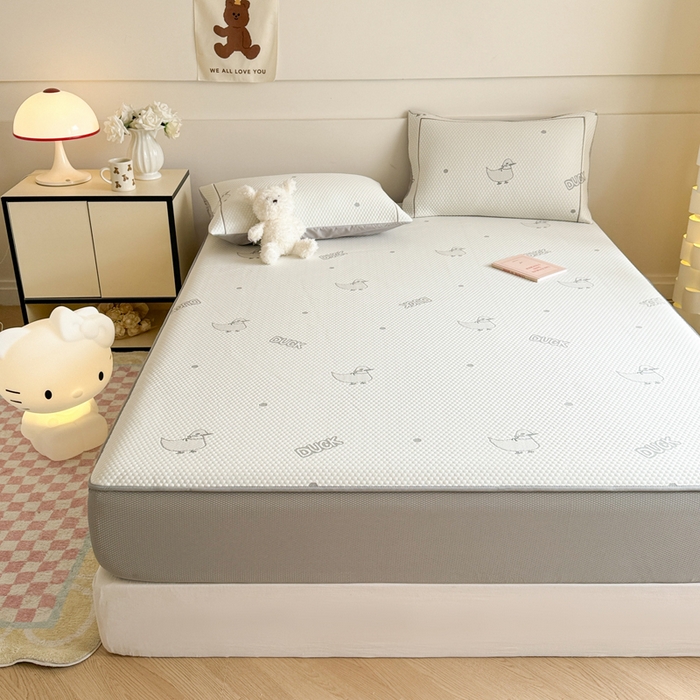 91家纺网 家纺一手货源 找家纺 慕尚家纺 2025新款卡通凉豆豆凉感冰丝席凉席 床笠款-小鸭