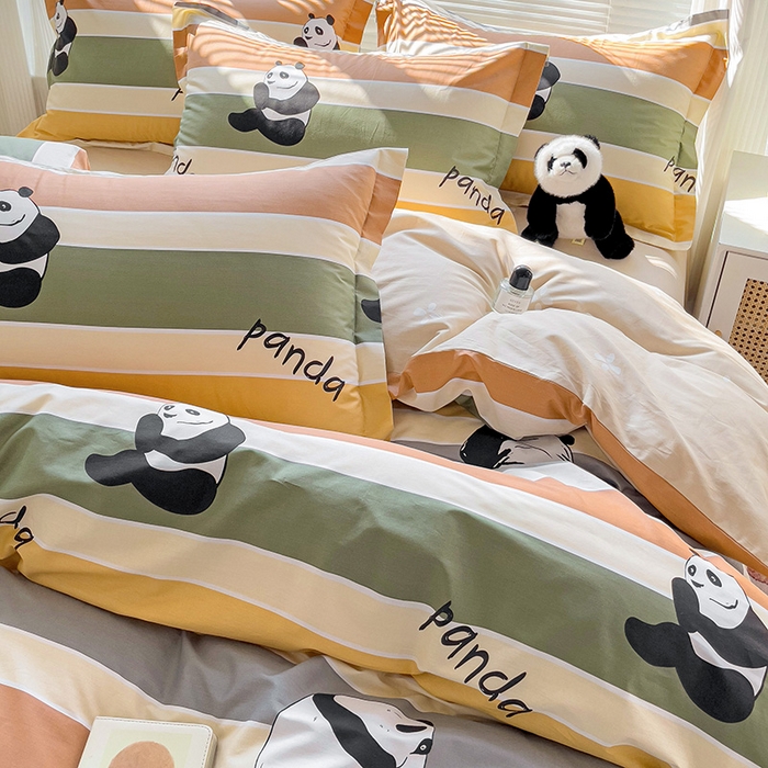 91家纺网 家纺一手货源 找家纺 大柏树 2025新款全棉13376印花四件套系列（可定制）-床单四件套 功夫熊