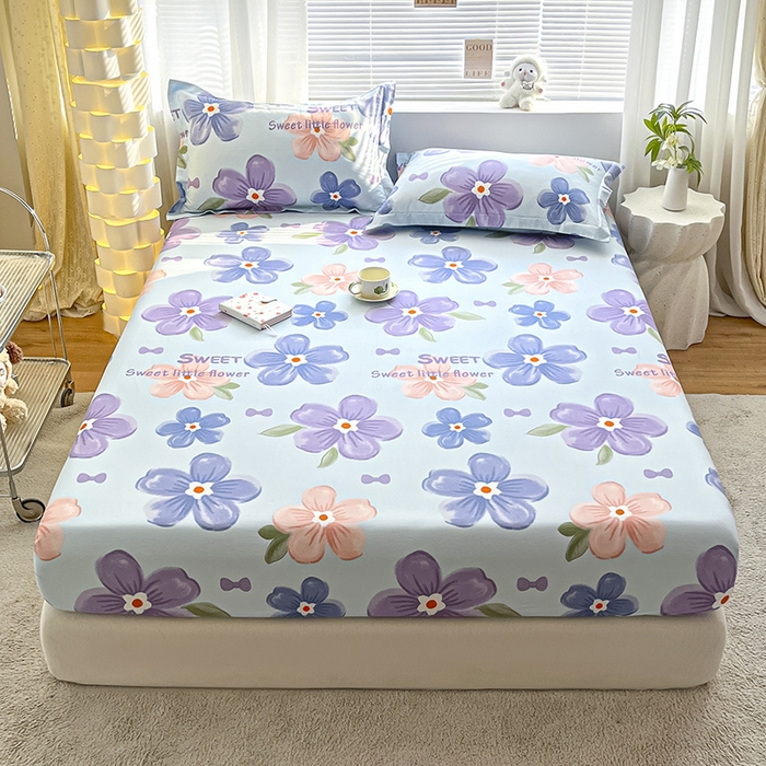 91家纺网 家纺一手货源 找家纺 涵宸家纺 2024新款全棉小清新印花单品套件--单床笠 床笠-花季