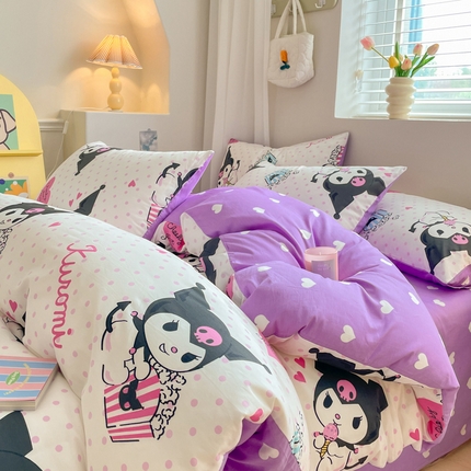 博雅 2024新款全棉三丽鸥AB版活性印花四件套 甜筒库洛米