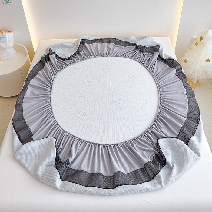 91家纺网 家纺一手货源 找家纺 邦妮家纺 2024新款A类凉感丝床笠凉席床垫30公分内可用 花语-灰