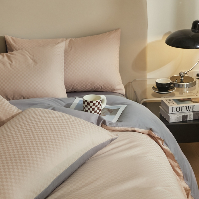 91家纺网 家纺一手货源 找家纺 涵宸家纺 2024新款全棉提花四件套-菲比 菲比-莎灰