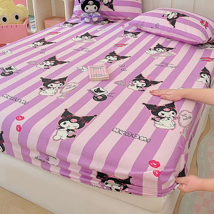 91家纺网 家纺一手货源 找家纺 博雅 2024新款三丽鸥正版授权全棉活性印花单床笠 库洛米精灵