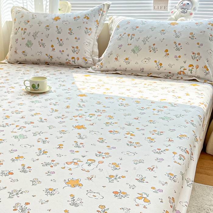 91家纺网 家纺一手货源 找家纺 涵宸家纺 2024新款全棉小清新印花单品套件--单枕套 枕套-开心鸭