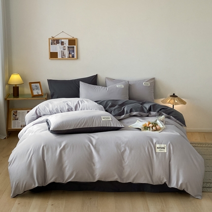 91家纺网 家纺一手货源 找家纺 （总）芊寻家居 2024新款13372全棉纯色四件套无印良品风简约套件