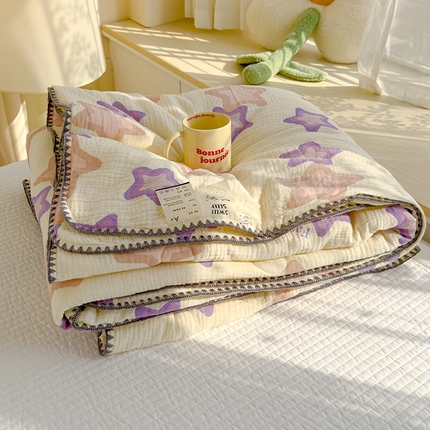 91家纺网 家纺一手货源 找家纺 芯恋 2025新款母婴级全棉皱皱纱双层纱夏被 星空