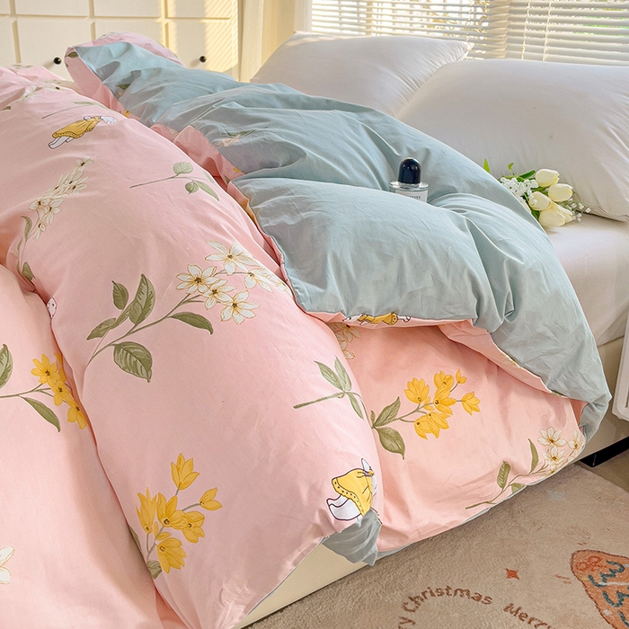 91家纺网 家纺一手货源 找家纺 大柏树 2025新款全棉13376印花四件套系列（可定制）-单被套 小花兔-粉