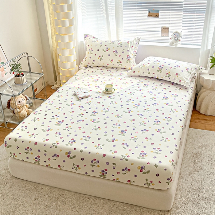 91家纺网 家纺一手货源 找家纺 涵宸家纺 2024新款全棉小清新印花单品套件--单床笠 床笠-樱桃可可