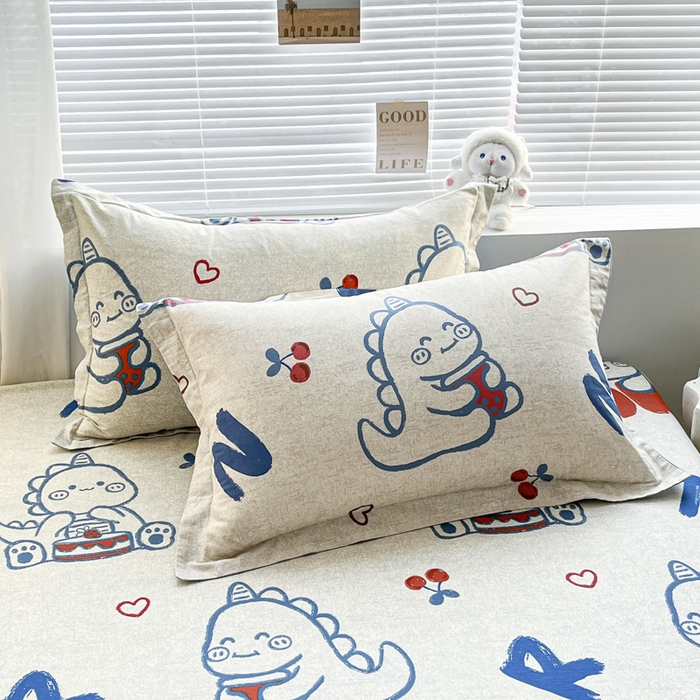 91家纺网 家纺一手货源 找家纺 涵宸家纺 2024新款全棉小清新印花单品套件--单枕套 枕套-皮皮龙