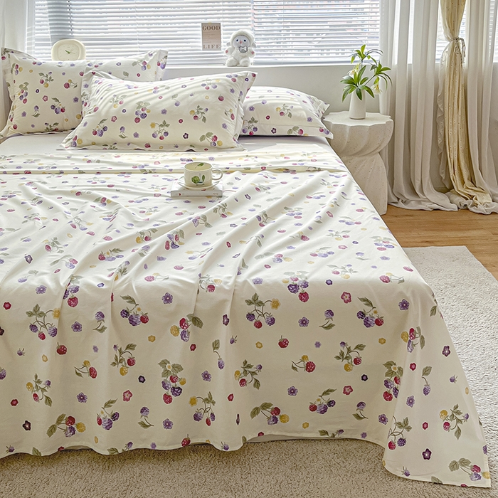 91家纺网 家纺一手货源 找家纺 涵宸家纺 2024新款全棉小清新印花单品套件--单床单 床单-樱桃可可