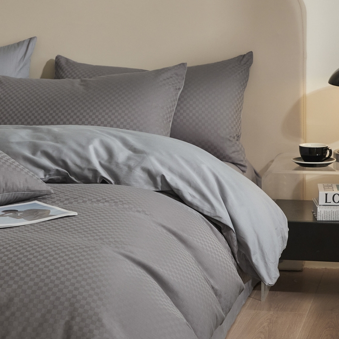 91家纺网 家纺一手货源 找家纺 涵宸家纺 2024新款全棉提花四件套-菲比 菲比-高级灰