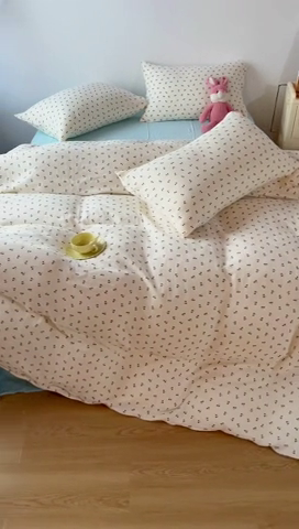 91家纺网 家纺一手货源 找家纺 千朵 2024新款全棉双层纱四件套 可可樱桃