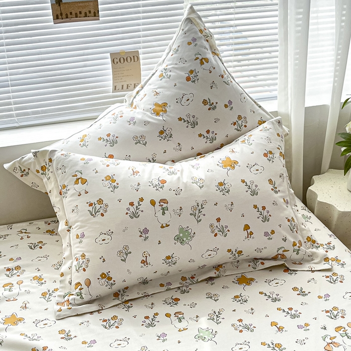 91家纺网 家纺一手货源 找家纺 涵宸家纺 2024新款全棉小清新印花单品套件--单枕套 枕套-开心鸭