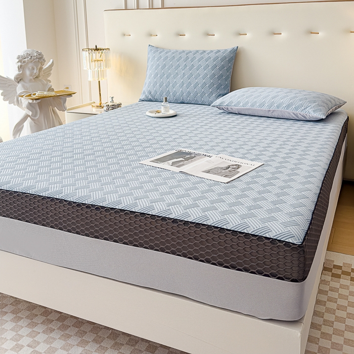 91家纺网 家纺一手货源 找家纺 邦妮家纺 2024新款A类凉感丝床笠凉席床垫30公分内可用 梦幻-天蓝