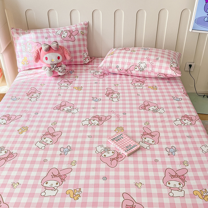 91家纺网 家纺一手货源 找家纺 博雅 2024新款三丽鸥正版授权全棉活性印花单床笠 粉格美乐蒂