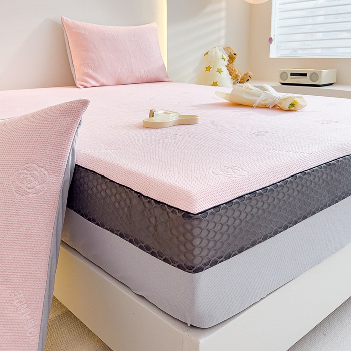 91家纺网 家纺一手货源 找家纺 邦妮家纺 2024新款A类凉感丝床笠凉席床垫30公分内可用 花语-粉