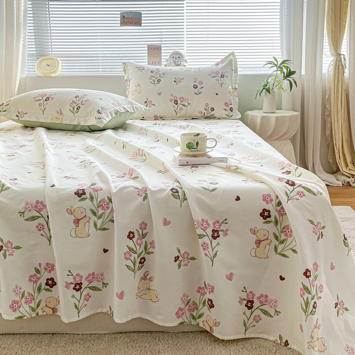 91家纺网 家纺一手货源 找家纺 涵宸家纺 2024新款全棉小清新印花单品套件--单床单 床单-甜糖奶咖