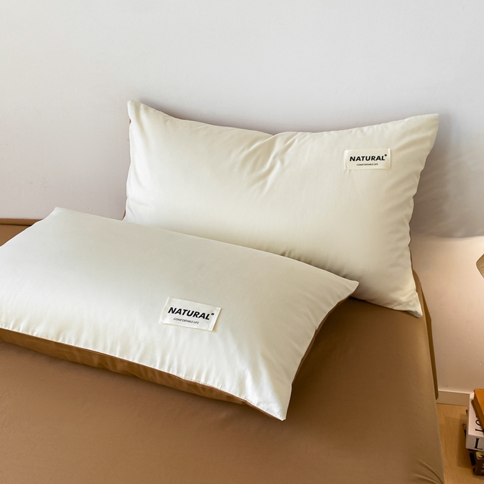 91家纺网 家纺一手货源 找家纺 芊寻家居 2024新款13372全棉纯色四件套无印良品风简约套件 奶白-卡其