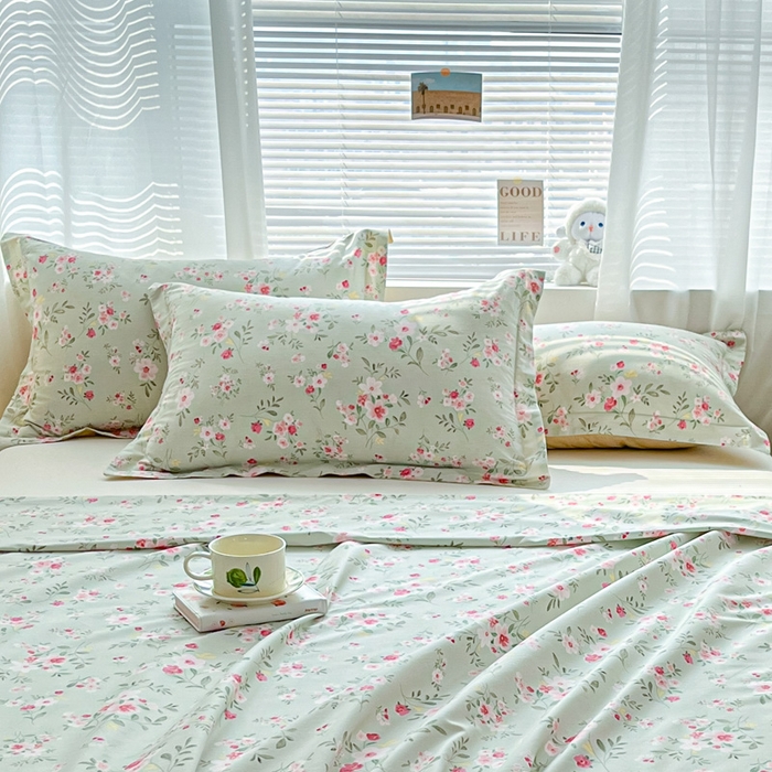 91家纺网 家纺一手货源 找家纺 涵宸家纺 2024新款全棉小清新印花单品套件--单枕套 枕套-浅香