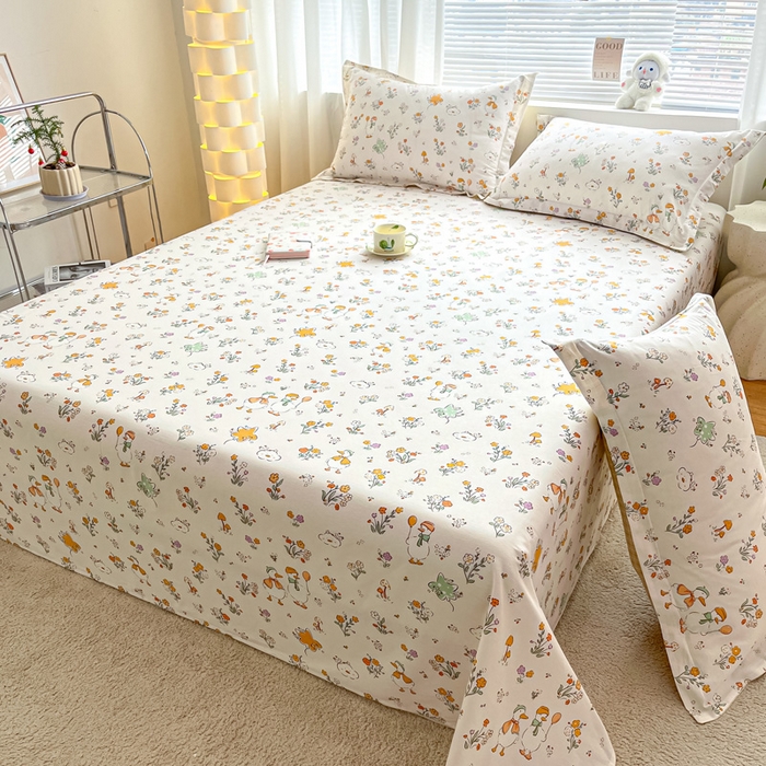 91家纺网 家纺一手货源 找家纺 涵宸家纺 2024新款全棉小清新印花单品套件--单床单 床单-开心鸭