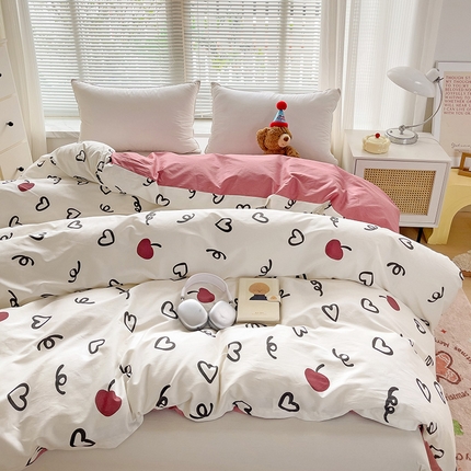大柏树 2025新款全棉13376印花四件套系列（可定制）-单被套 比心-红