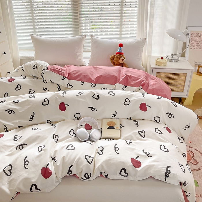 91家纺网 家纺一手货源 找家纺 大柏树 2025新款全棉13376印花四件套系列（可定制）-单被套 比心-红