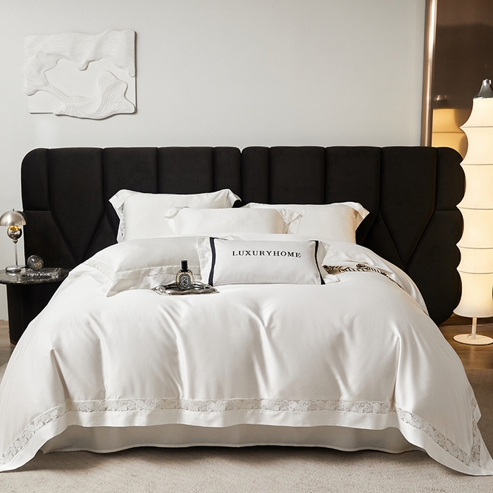 91家纺网 家纺一手货源 找家纺 榻尚家居 2024新款天丝棉法式镂空工艺款四件套--云绡（会员减20） 珍珠白