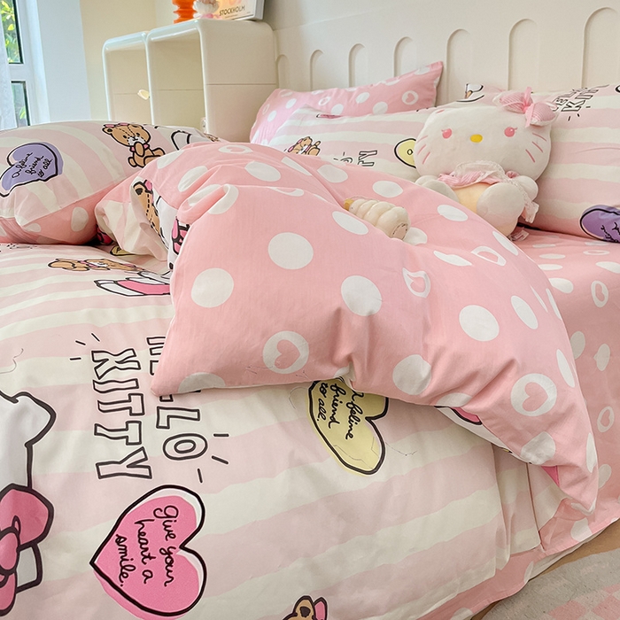 91家纺网 家纺一手货源 找家纺 博雅 2024新款全棉三丽鸥AB版活性印花四件套 小熊kt