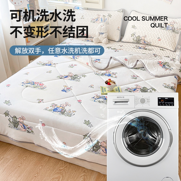 91家纺网 家纺一手货源 找家纺 布卢姆床垫 2025新款A类凉感丝数码印花夏被凉席四件套 兔子先生