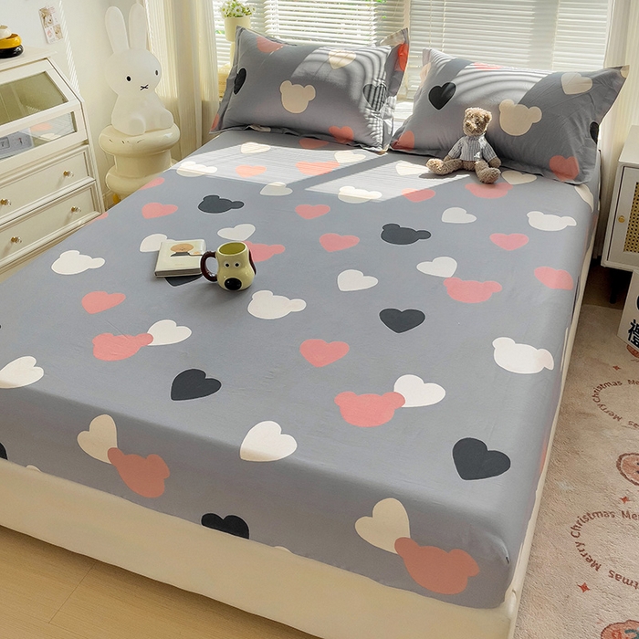 91家纺网 家纺一手货源 找家纺 大柏树 2025新款全棉13376印花四件套系列（可定制）-单床笠 小爱恋