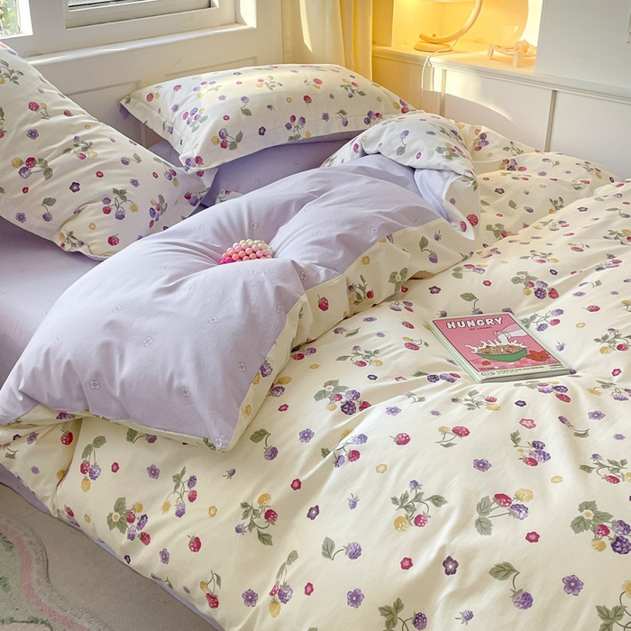 91家纺网 家纺一手货源 找家纺 涵宸家纺 2024新款全棉小清新印花单品套件--单被套 樱桃可可