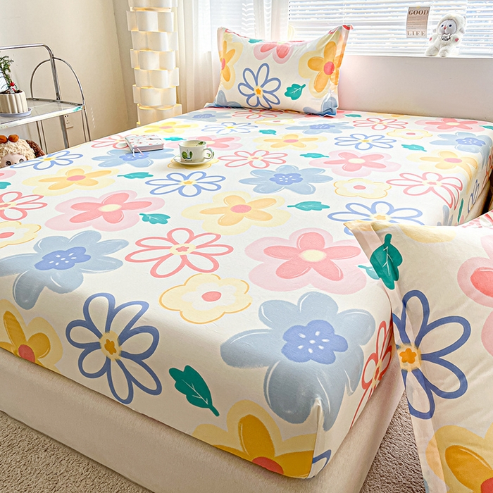 91家纺网 家纺一手货源 找家纺 涵宸家纺 2024新款全棉小清新印花单品套件--单床笠 床笠-爱恋