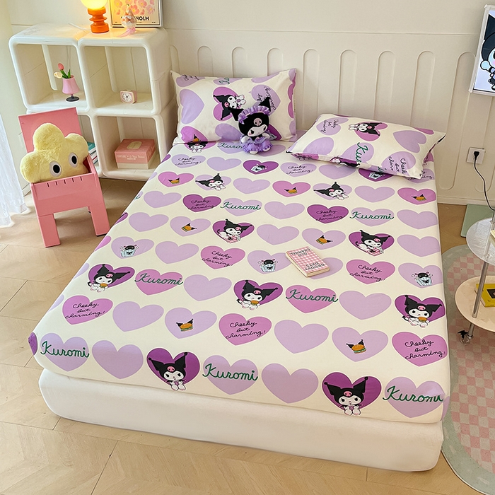 91家纺网 家纺一手货源 找家纺 博雅 2024新款三丽鸥正版授权全棉活性印花单床笠 心心库洛米