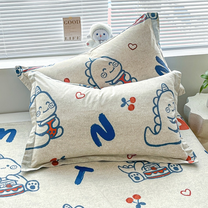 91家纺网 家纺一手货源 找家纺 涵宸家纺 2024新款全棉小清新印花单品套件--单枕套 枕套-皮皮龙