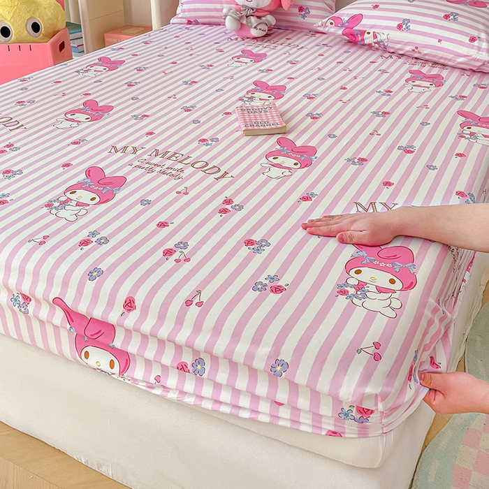 91家纺网 家纺一手货源 找家纺 博雅 2024新款三丽鸥正版授权全棉活性印花单床笠 花园美乐蒂