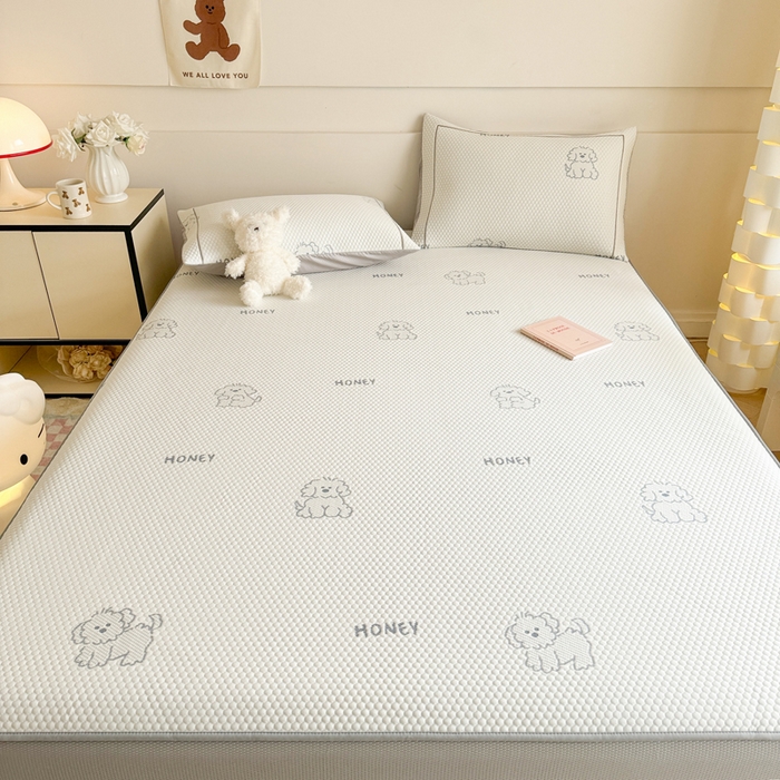 91家纺网 家纺一手货源 找家纺 慕尚家纺 2025新款卡通凉豆豆凉感冰丝席凉席 床笠款-小狗