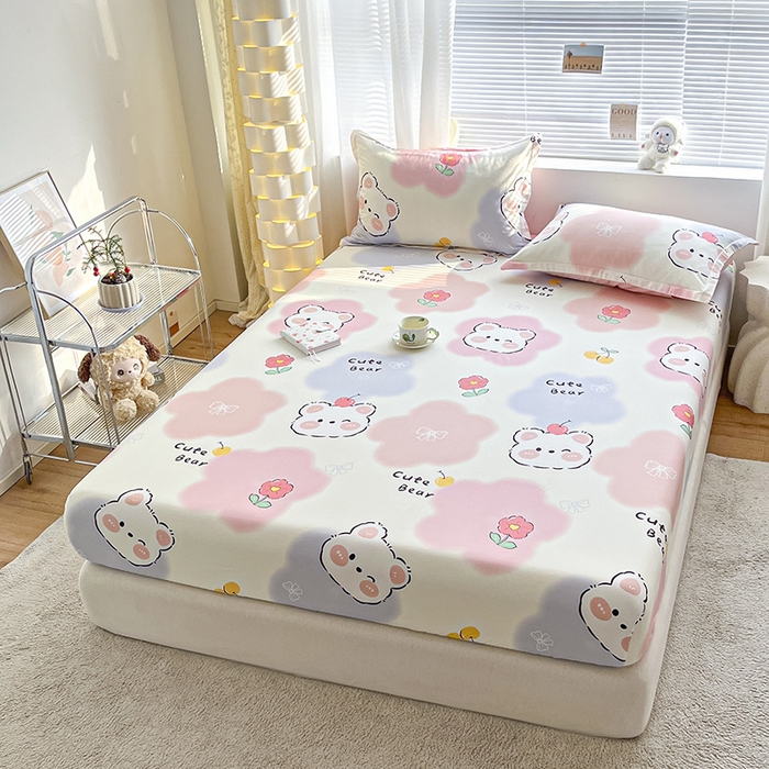 91家纺网 家纺一手货源 找家纺 涵宸家纺 2024新款全棉小清新印花单品套件--单床笠 床笠-萌萌彩