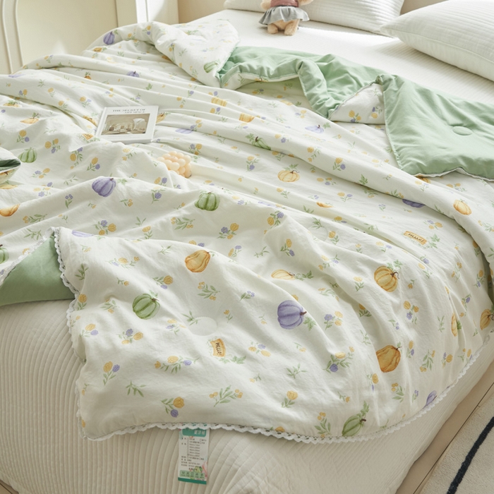 91家纺网 家纺一手货源 找家纺 畅销被业 2025新款水洗棉印花夏被夏凉被空调被 多彩小南瓜