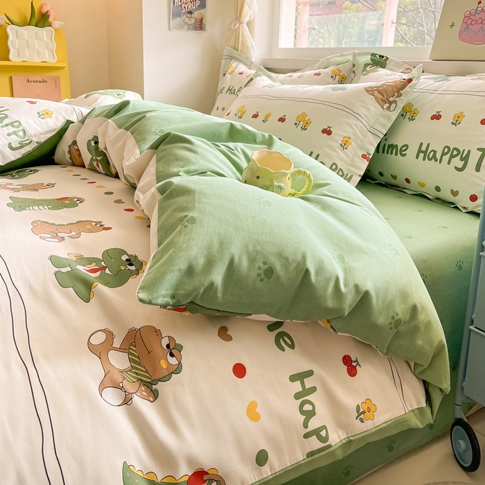 91家纺网 家纺一手货源 找家纺 涵宸家纺 2024新款全棉小清新印花单品套件--单被套 功夫龙仔