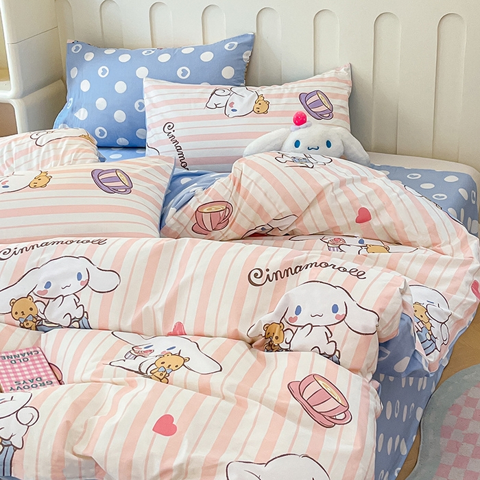 91家纺网 家纺一手货源 找家纺 博雅 2024新款全棉三丽鸥AB版活性印花四件套 休闲玉桂狗